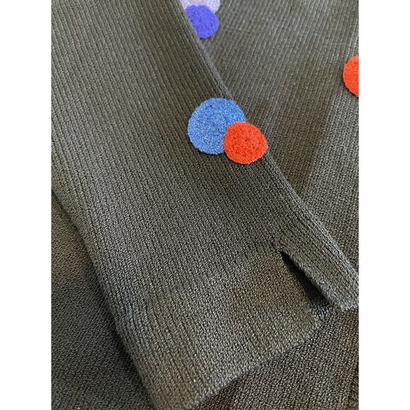 JSS Woman Knit Wear Blazer S Black/Embroidered colorful circles Wool blend USA - Picture 7 of 13